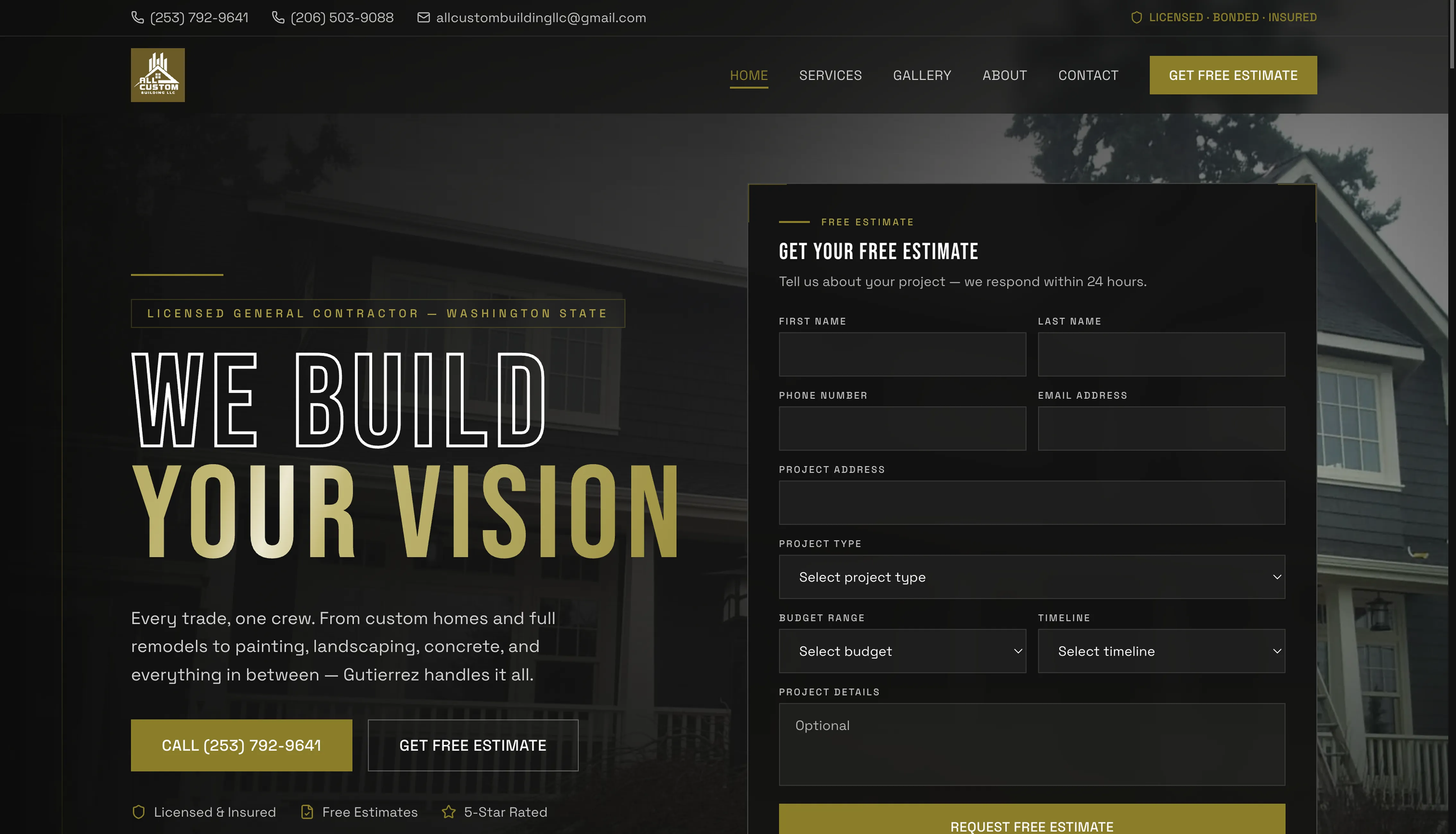 All Custom Building — custom construction website design by PNW Contractor Marketing