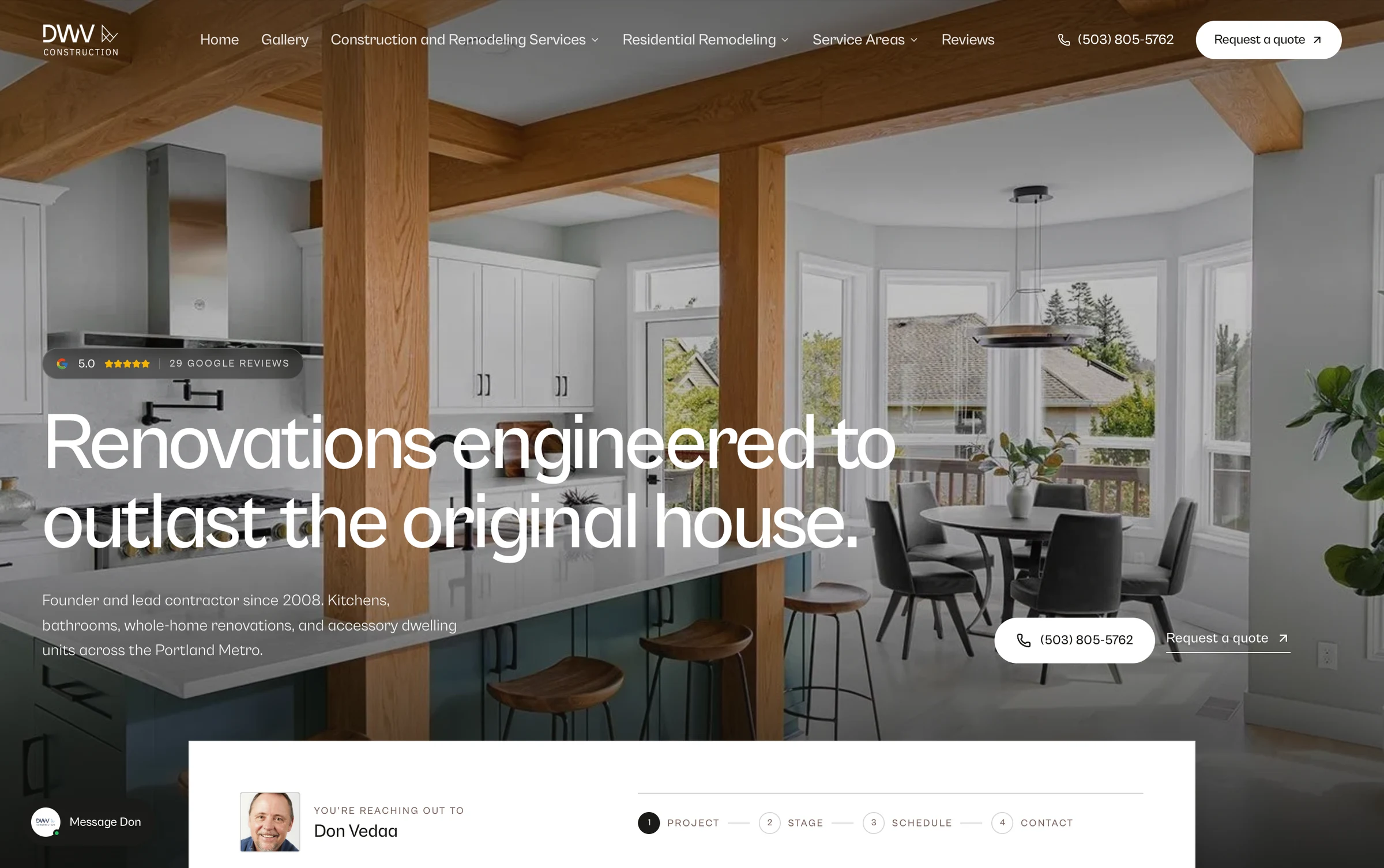 DWV Construction, custom construction website design by PNW Contractor Marketing