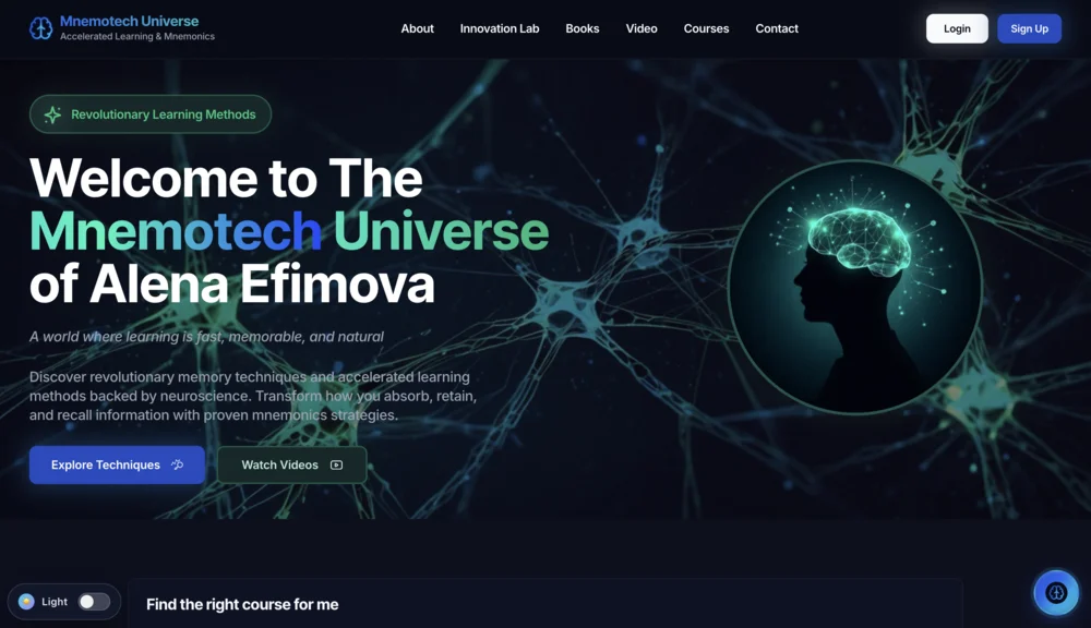 Mnemoverse — custom education website design by PNW Contractor Marketing