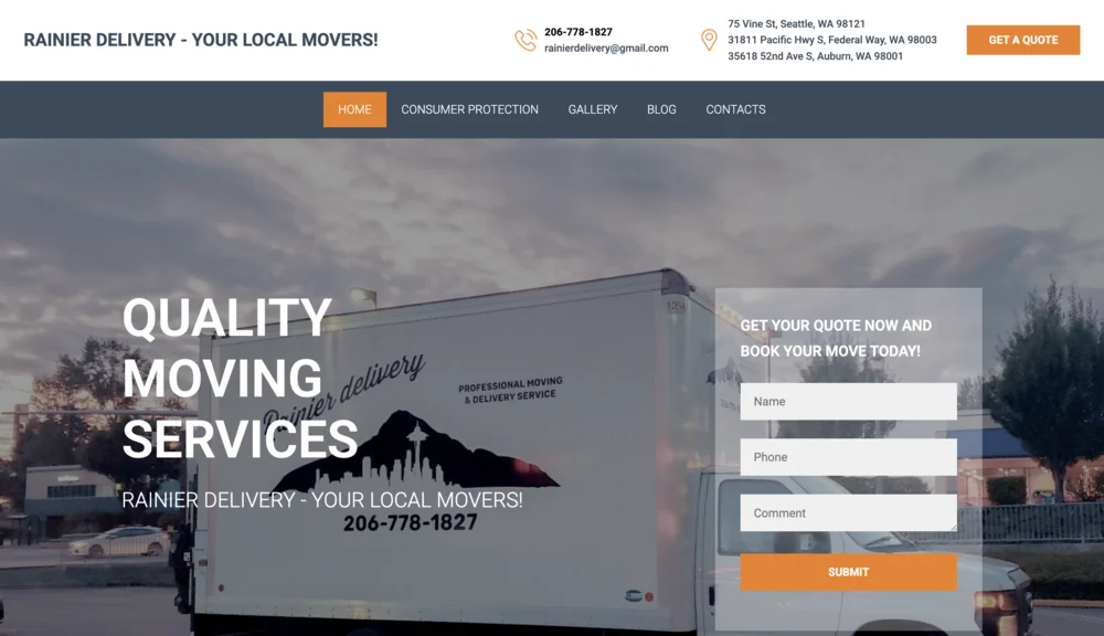 Rainier Delivery — custom delivery website design by PNW Contractor Marketing